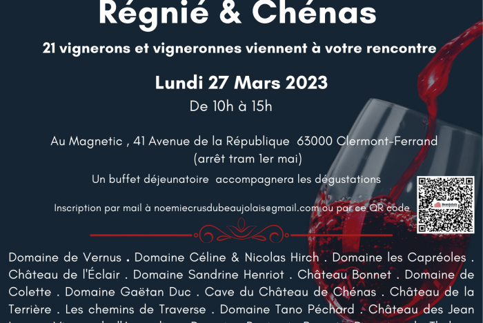 Dégustation professionnelle à Clermont-Ferrand des vins de Régnié et Chénas